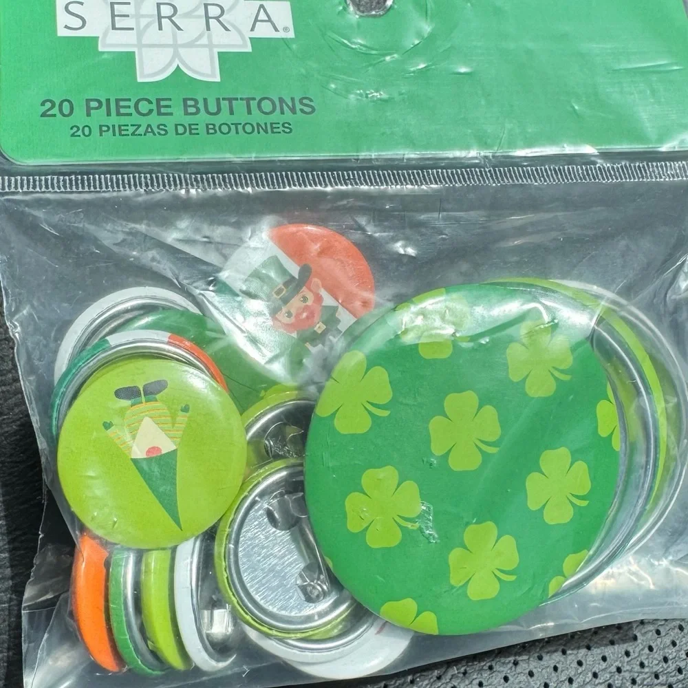 Serra Green and Orange St. Patrick day Button Pin Set.  2 packages,20 pins each